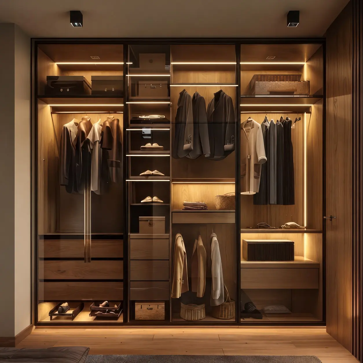 Glass-front walk-in closet