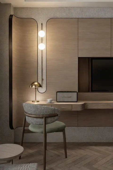 TV wall with vanity desk