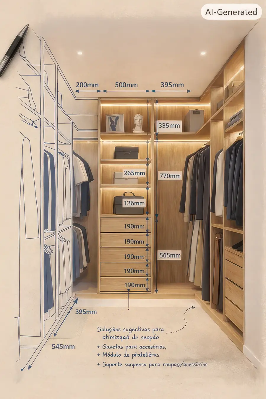 Dressing room concept with dimensions